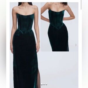 LBV Black Corset velvet Gown maxi dress with leg slit size 8